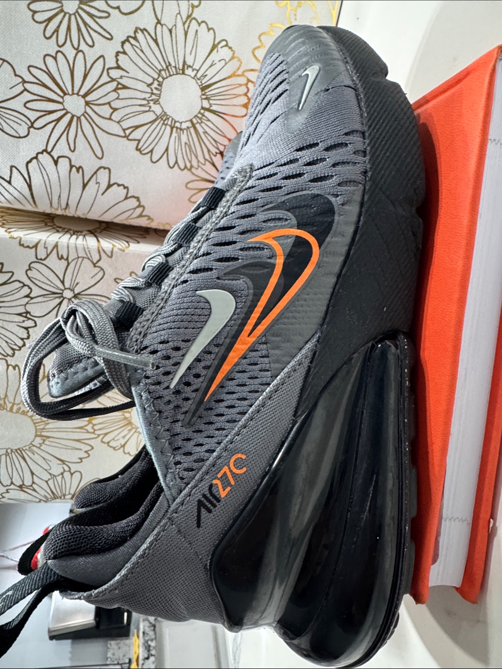Nike Air Max 270 Gray With Orange Swoosh Fn-7786-001
